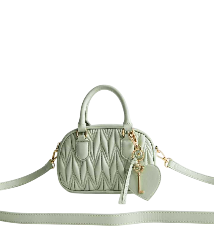 Light Green Quilted Faux Leather Mini Crossbody Bag