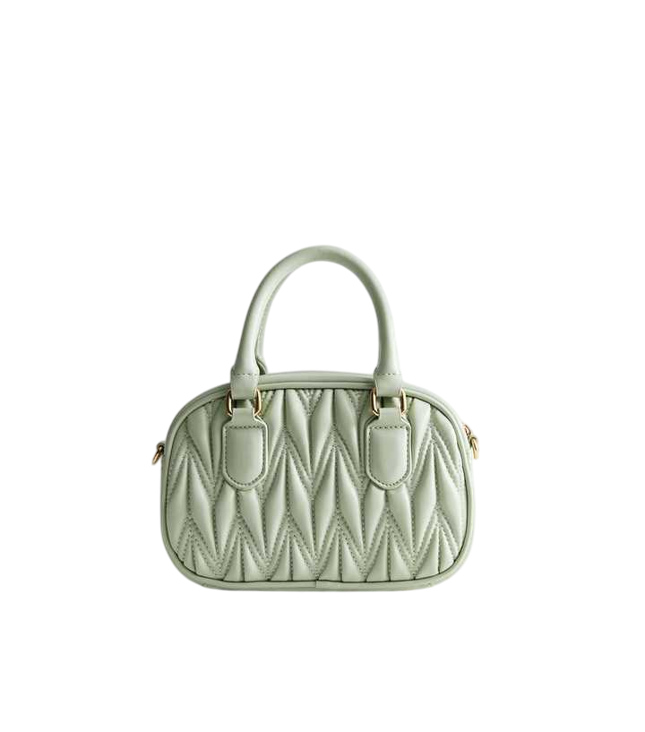 Light Green Quilted Faux Leather Mini Crossbody Bag