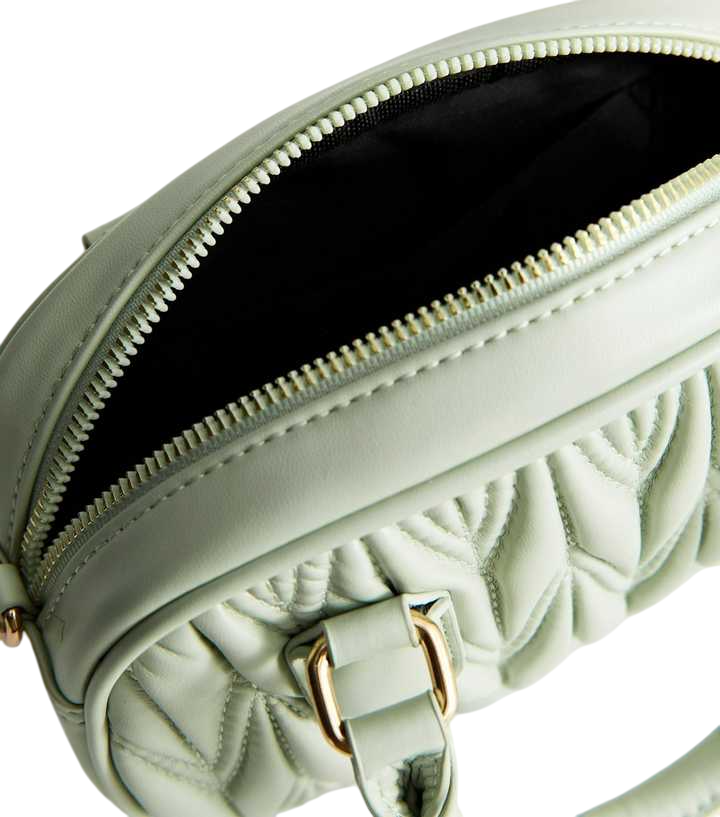 Light Green Quilted Faux Leather Mini Crossbody Bag