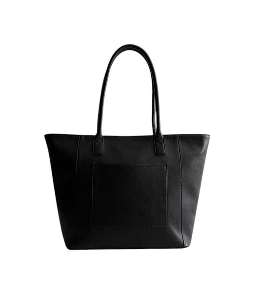 Black Faux Leather Buckle Tote Bag - HANDBAGG STUDIO