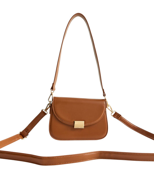 Brown Faux Leather Crossbody Saddle Bag - HANDBAGG STUDIO