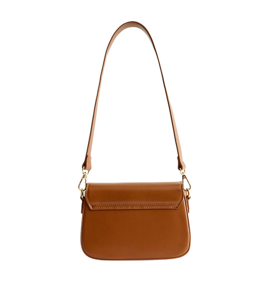 Brown Faux Leather Crossbody Saddle Bag - HANDBAGG STUDIO