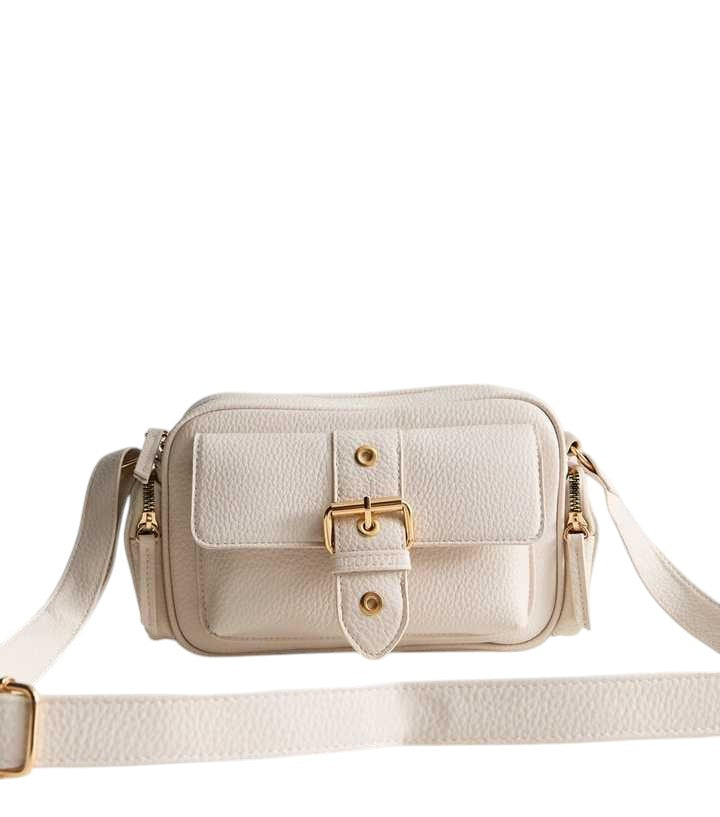 Beige Faux Leather Pocket Detail Crossbody Bag - HANDBAGG STUDIO