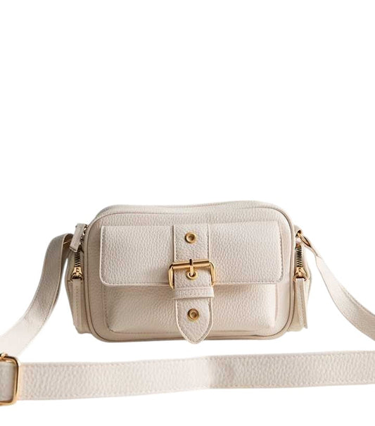 Beige Faux Leather Pocket Detail Crossbody Bag - HANDBAGG STUDIO