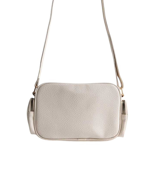 Beige Faux Leather Pocket Detail Crossbody Bag - HANDBAGG STUDIO