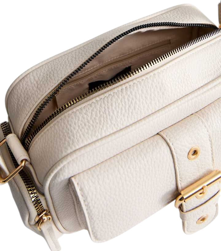 Beige Faux Leather Pocket Detail Crossbody Bag - HANDBAGG STUDIO