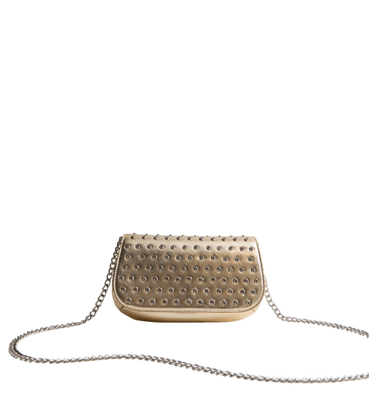 Glamorous Gold Faux Leather Clutch with Diamanté Detailing