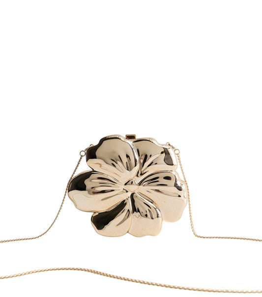 Stylish Gold Metallic Flower Box Clutch Bag for women - HANDBAGG STUDIO