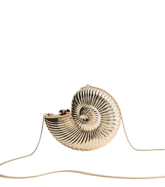 stylish Gold Metallic Seashell Clutch Bag - HANDBAGG STUDIO
