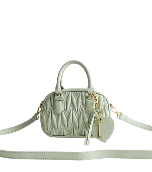 Light Green Quilted Faux Leather Mini Crossbody Bag