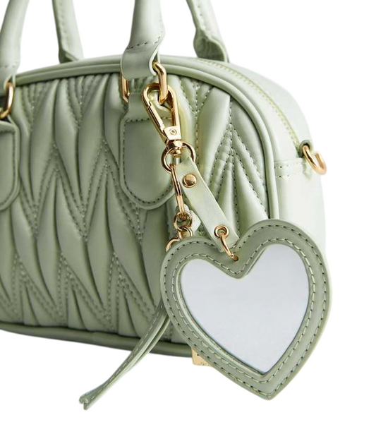 Light Green Quilted Faux Leather Mini Crossbody Bag