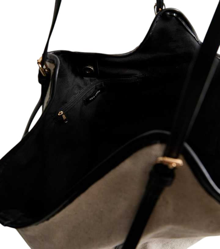 Stone Faux Leather Trim Canvas Tote Bag and Pouch Duo - HANDBAGG STUDIO